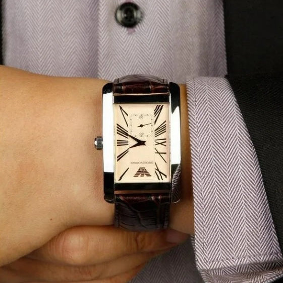 Emporio Armani AR0154 men’s watch with brown leather strap and beige dial
