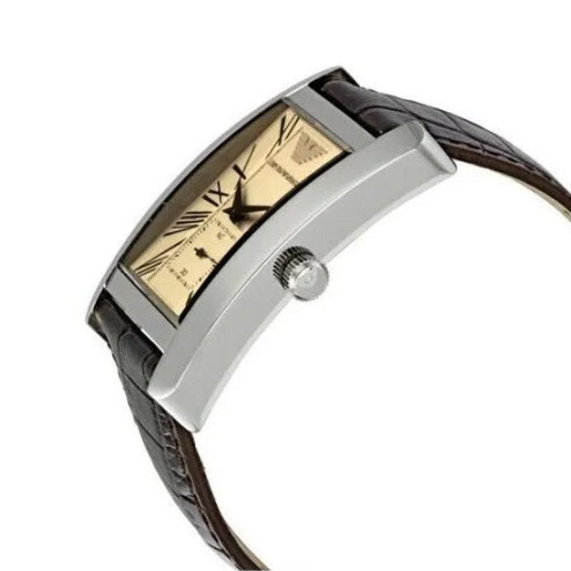 Emporio Armani AR0154 brown leather strap watch side angle