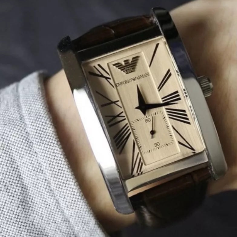 Emporio Armani AR0154 brown leather watch on wrist