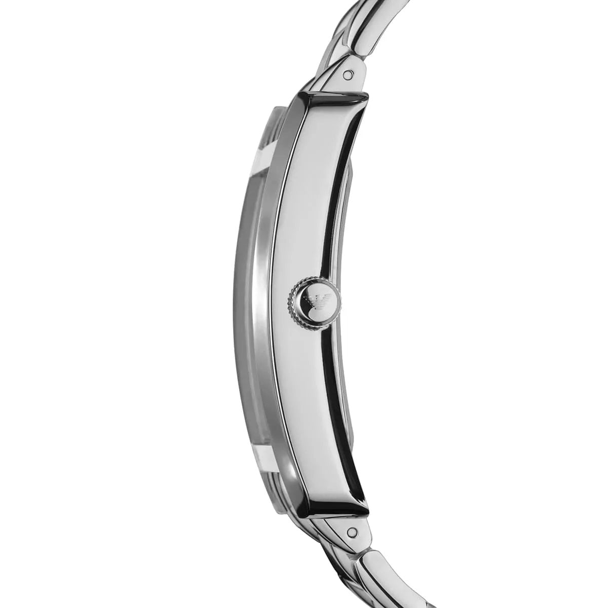 Emporio Armani AR0156 rectangular silver watch side view with black dial
