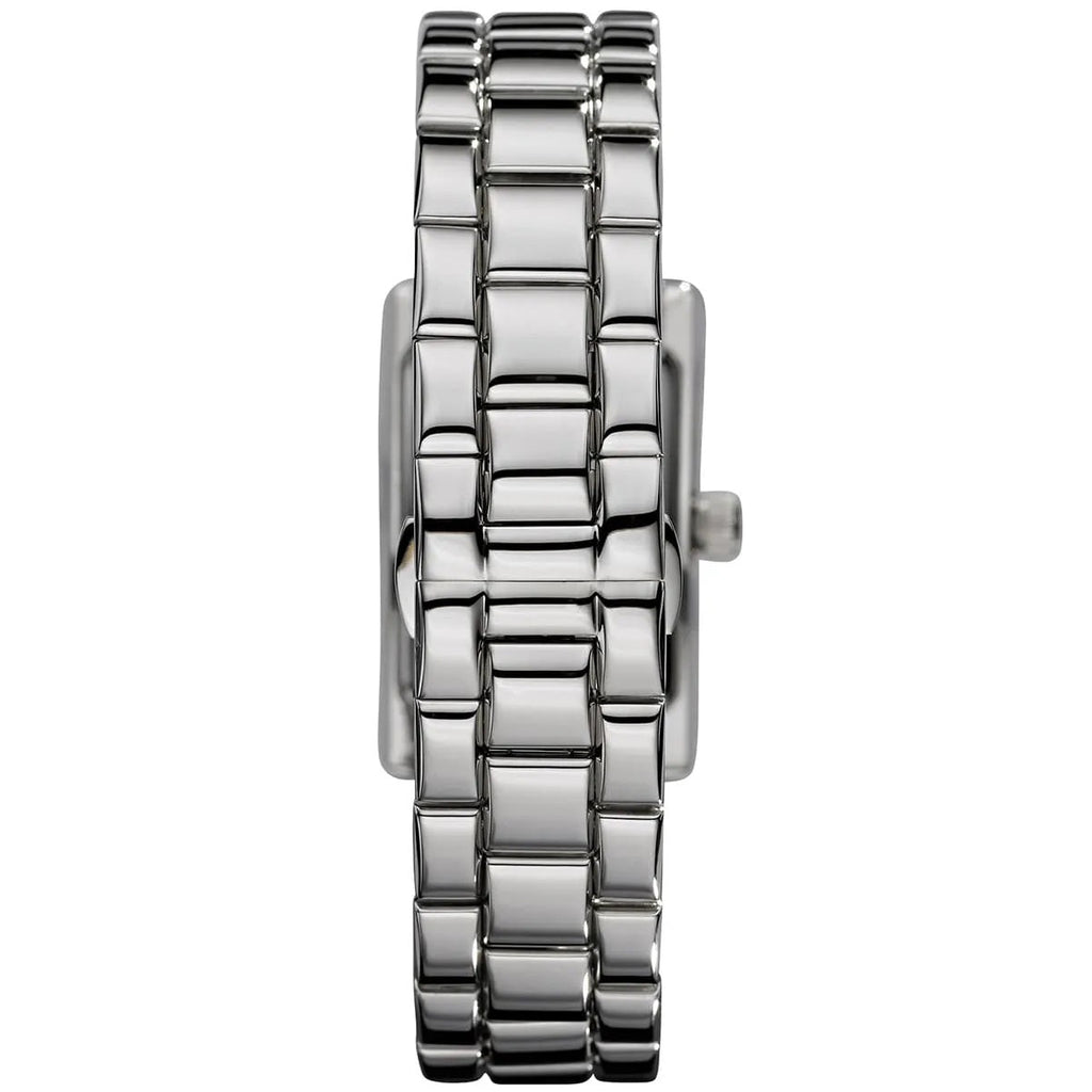 Emporio Armani AR0157 watch back case view with silver bracelet