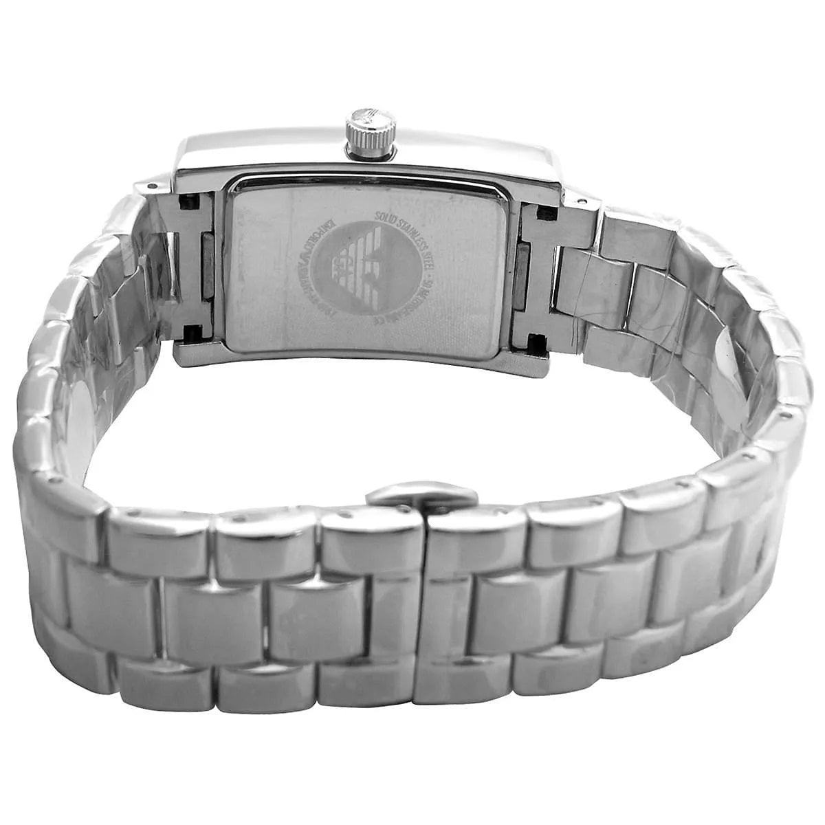 Emporio Armani AR0157 silver bracelet clasp detail with black dial