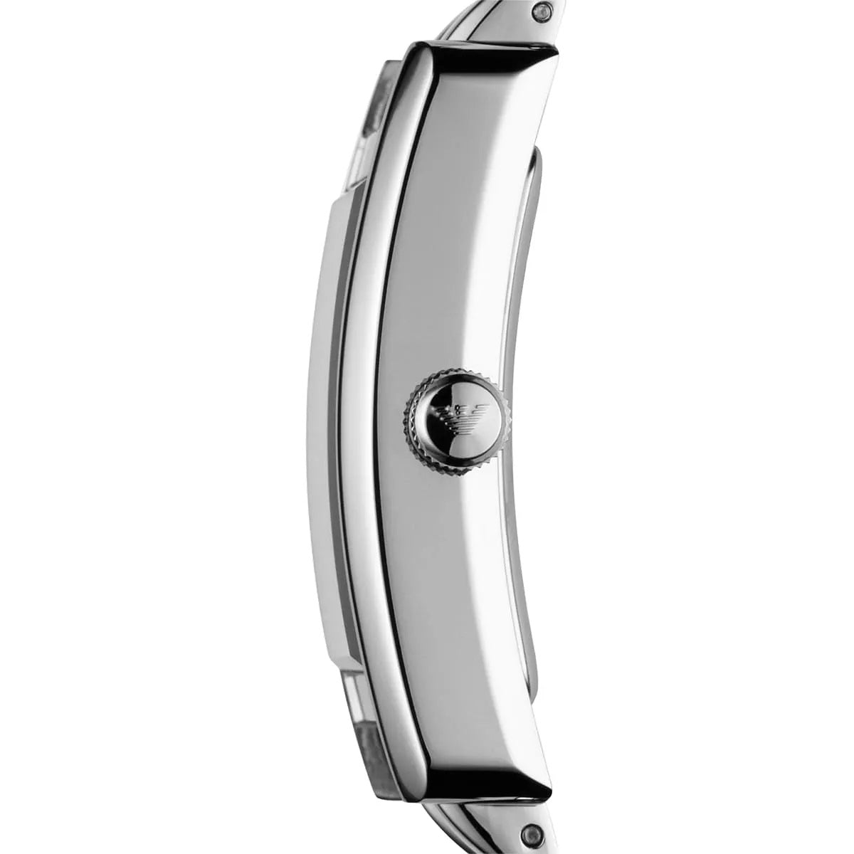 Emporio Armani AR0157 silver bracelet watch side view with black dial