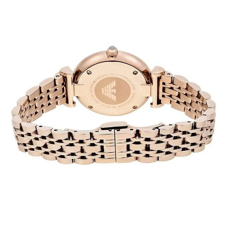 Emporio Armani AR11059 rose gold watch caseback view