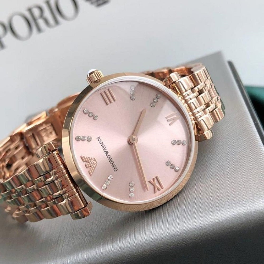 Emporio Armani AR11059 rose dial close-up