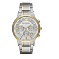 Emporio Armani AR11076 Renato two-tone watch front view with silver dial