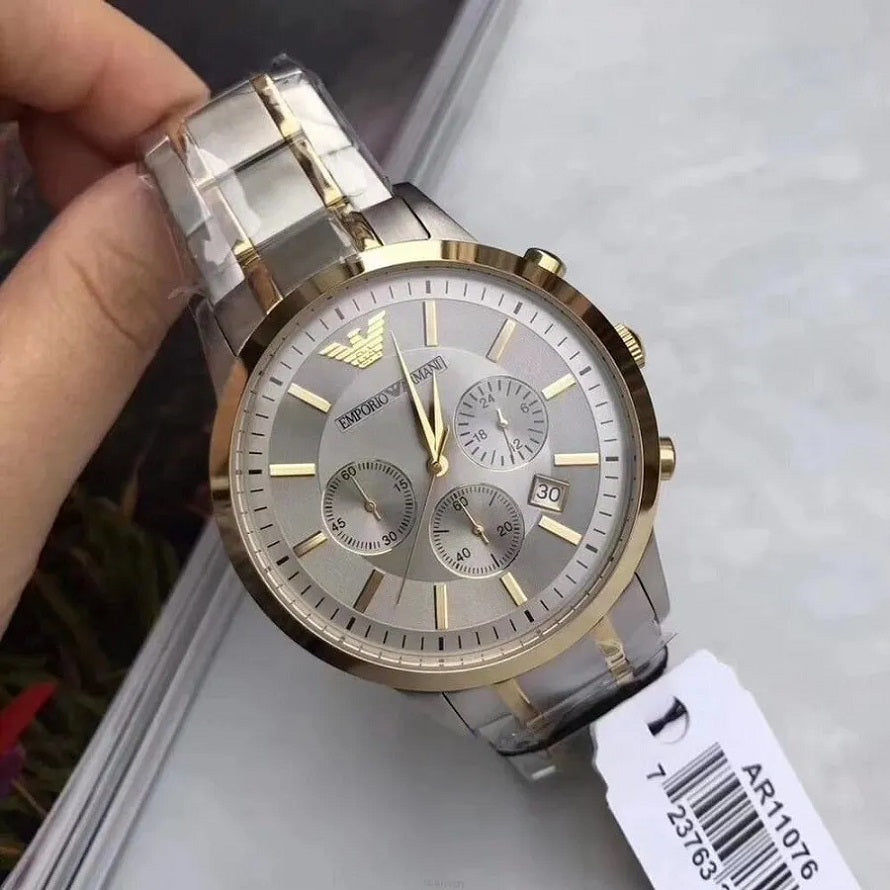 Emporio Armani AR11076 men’s watch with two-tone strap and silver dial