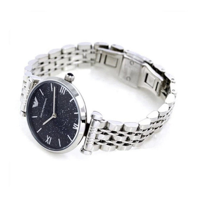 Emporio Armani AR11091 blue dial close-up with silver case