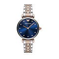 Emporio Armani AR11092 Gianni T-Bar two-tone watch front view with blue dial