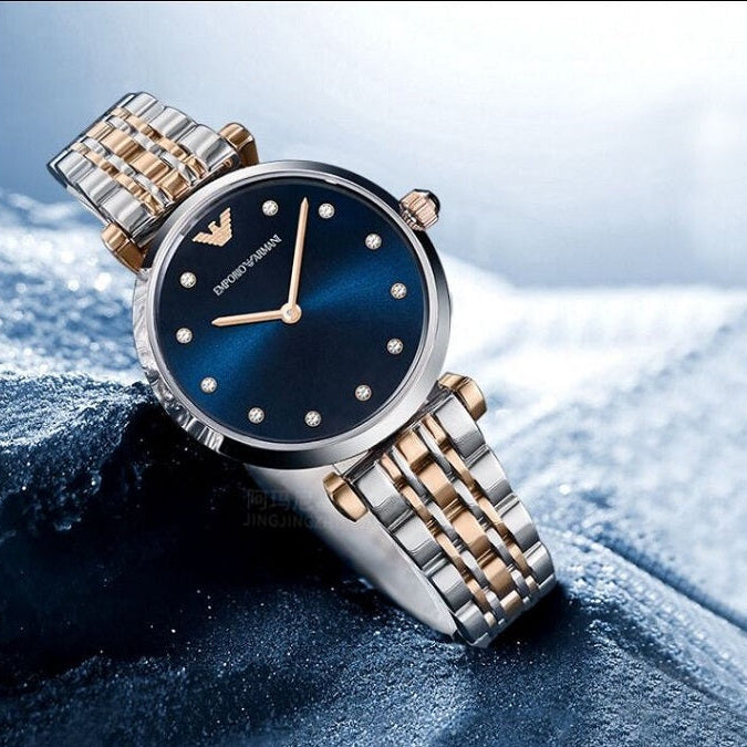Emporio Armani AR11092 women’s two-tone watch with blue dial