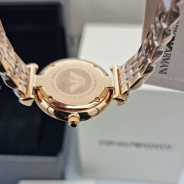 Emporio Armani AR11145 rose gold watch caseback view