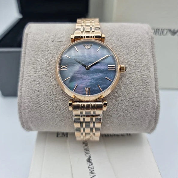 Emporio Armani AR11145 watch on branded pillow