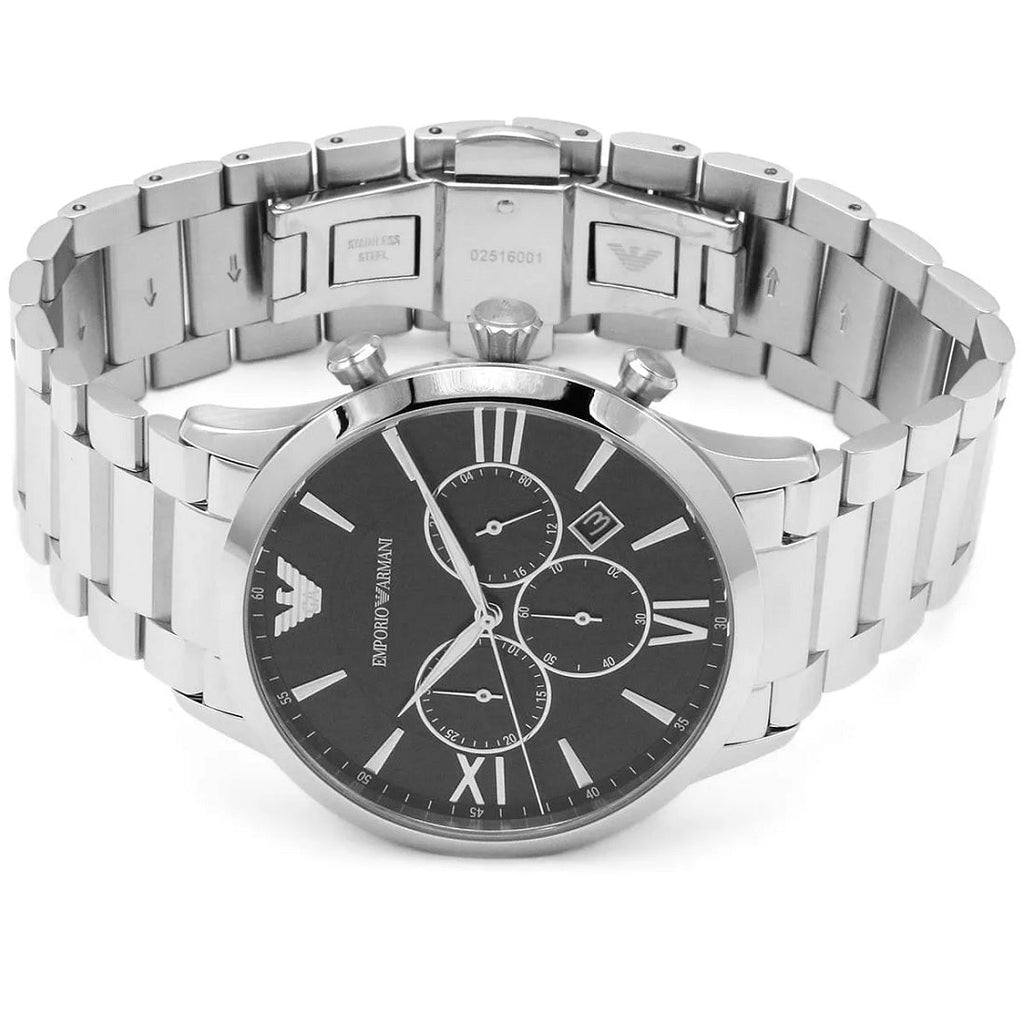 Emporio Armani AR11208 men’s watch with silver strap and black dial