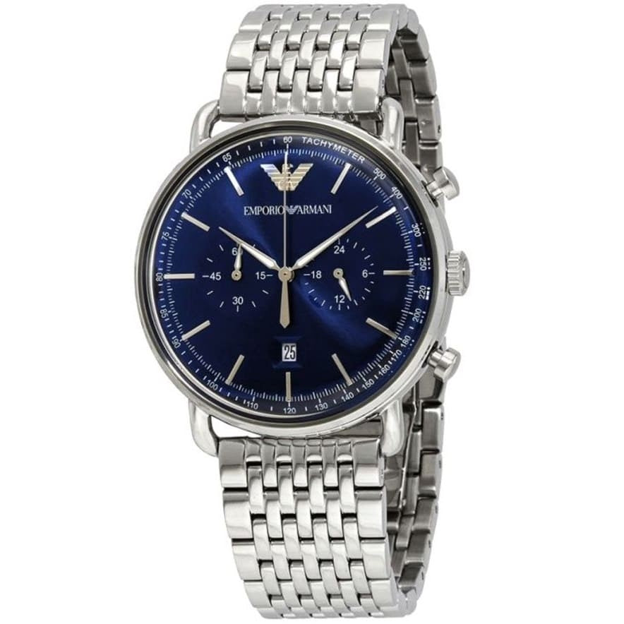 Emporio Armani AR11238 men’s watch with silver strap and blue dial