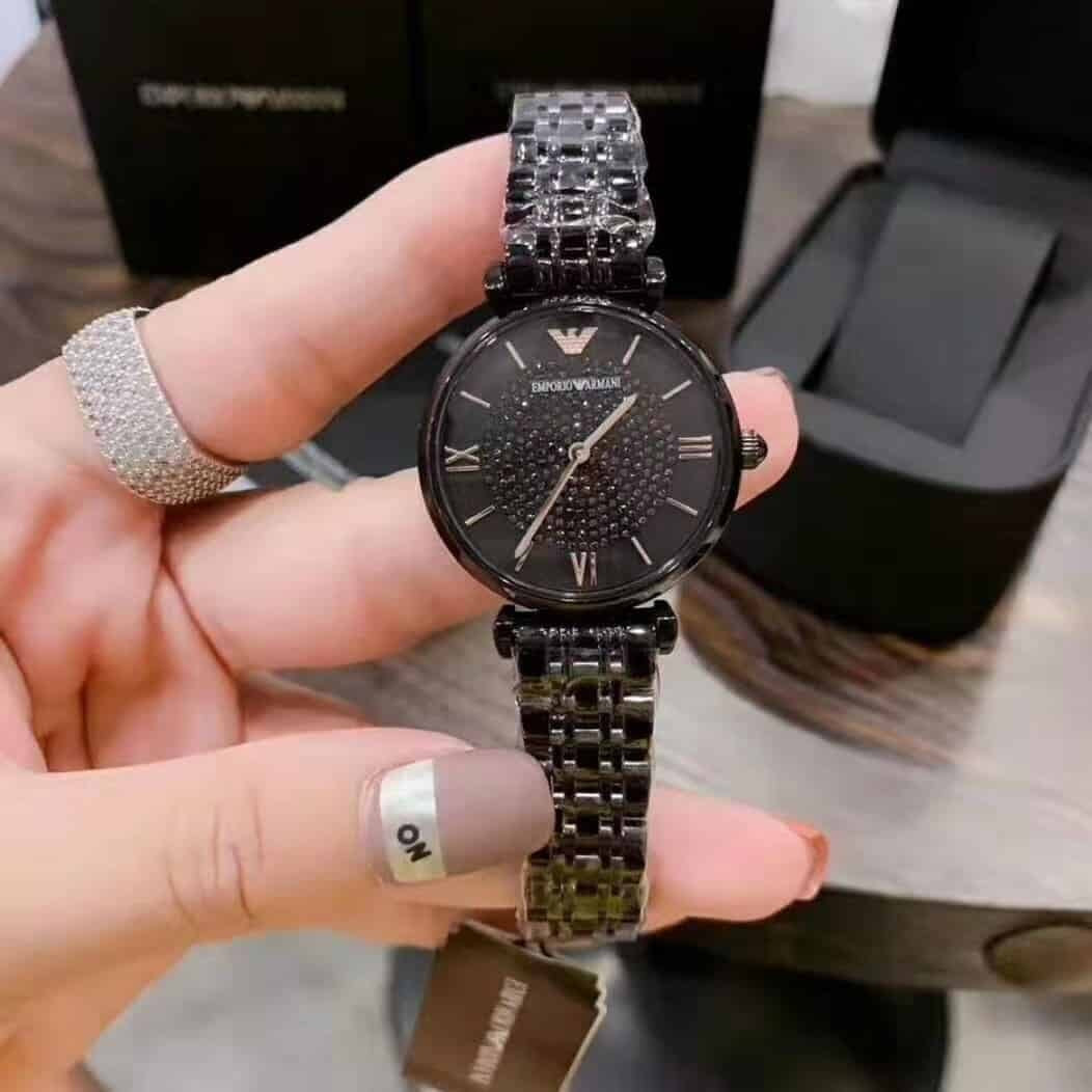 Emporio Armani AR11245 black crystal dial close-up