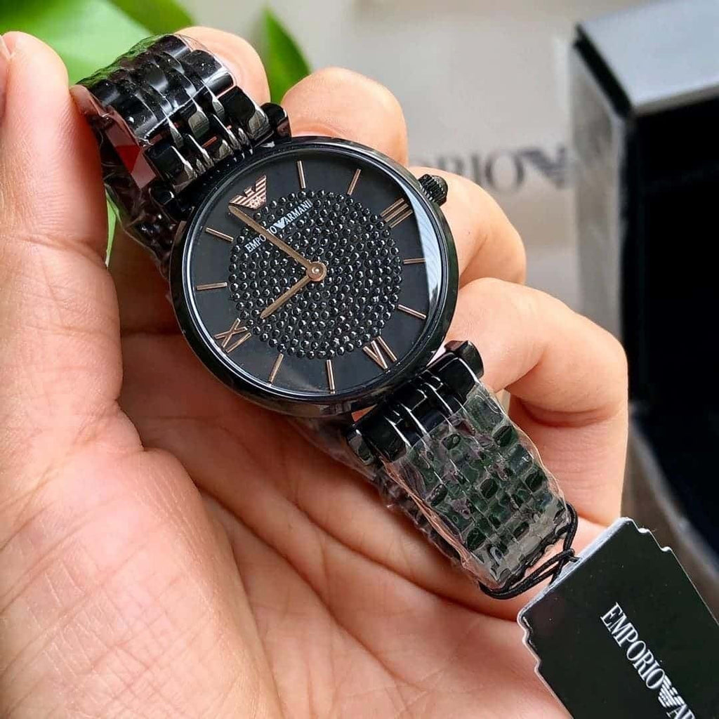 Emporio Armani AR11245 women’s black watch with crystal dial