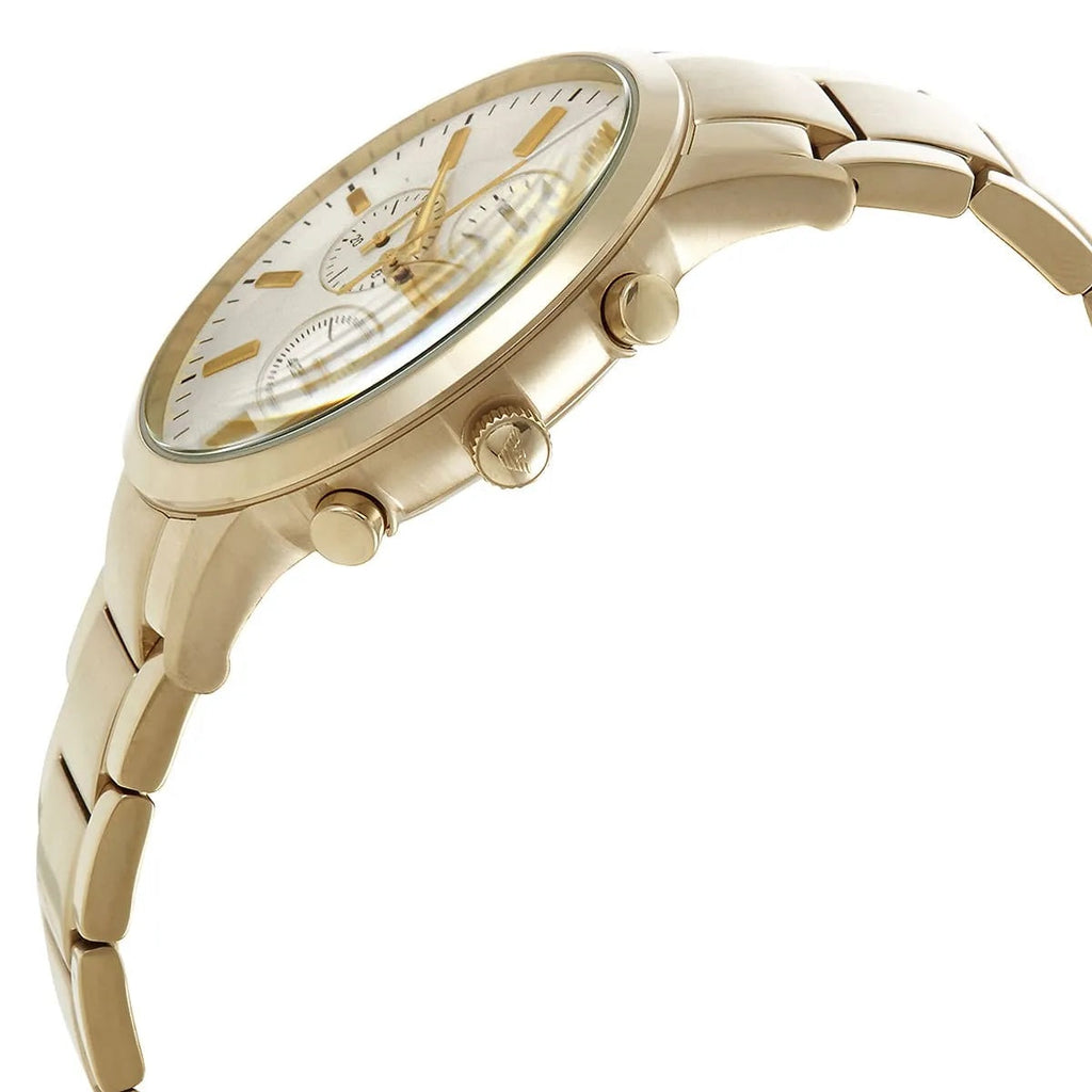 Emporio Armani AR11332 gold strap watch angled view