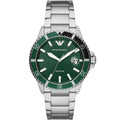 Emporio Armani AR11338 Diver watch front view with green dial