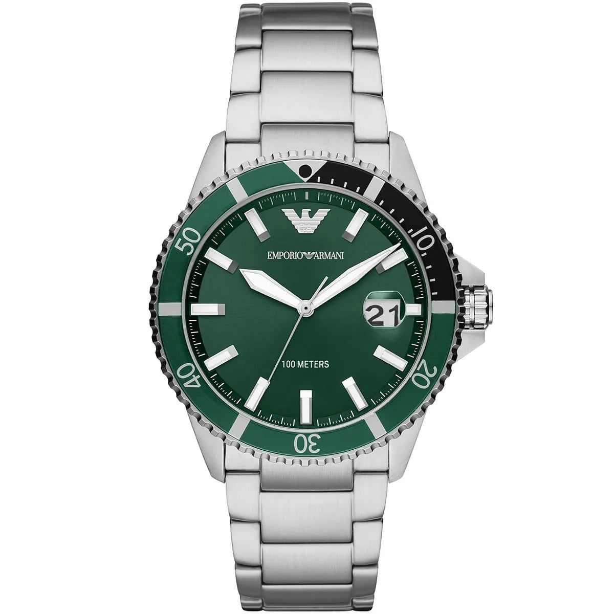 Emporio Armani AR11338 Diver watch front view with green dial