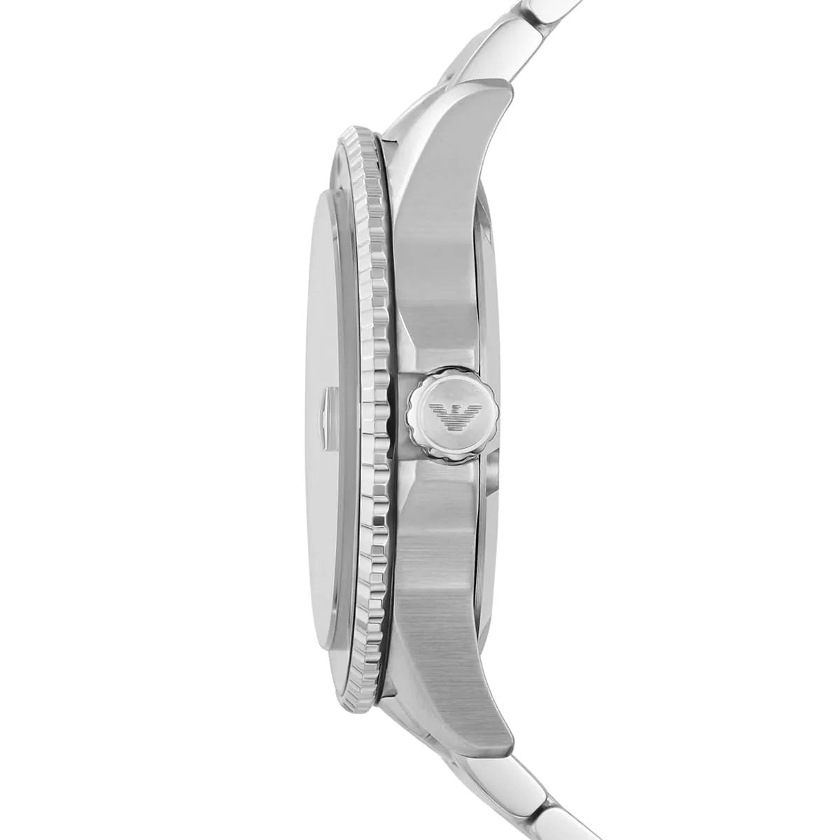 Emporio Armani AR11338 silver strap diver watch side profile