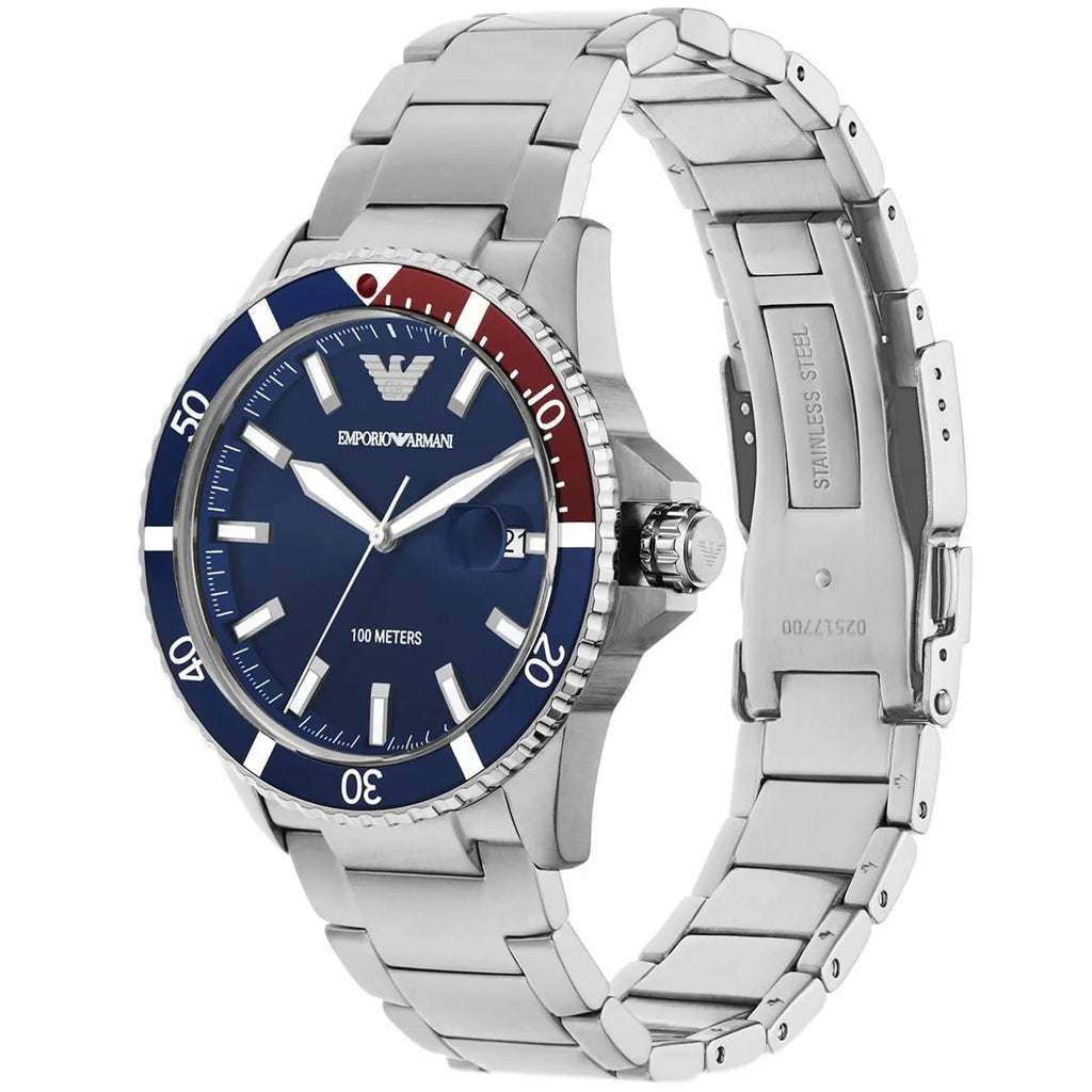 Emporio Armani AR11339 Diver blue dial close-up