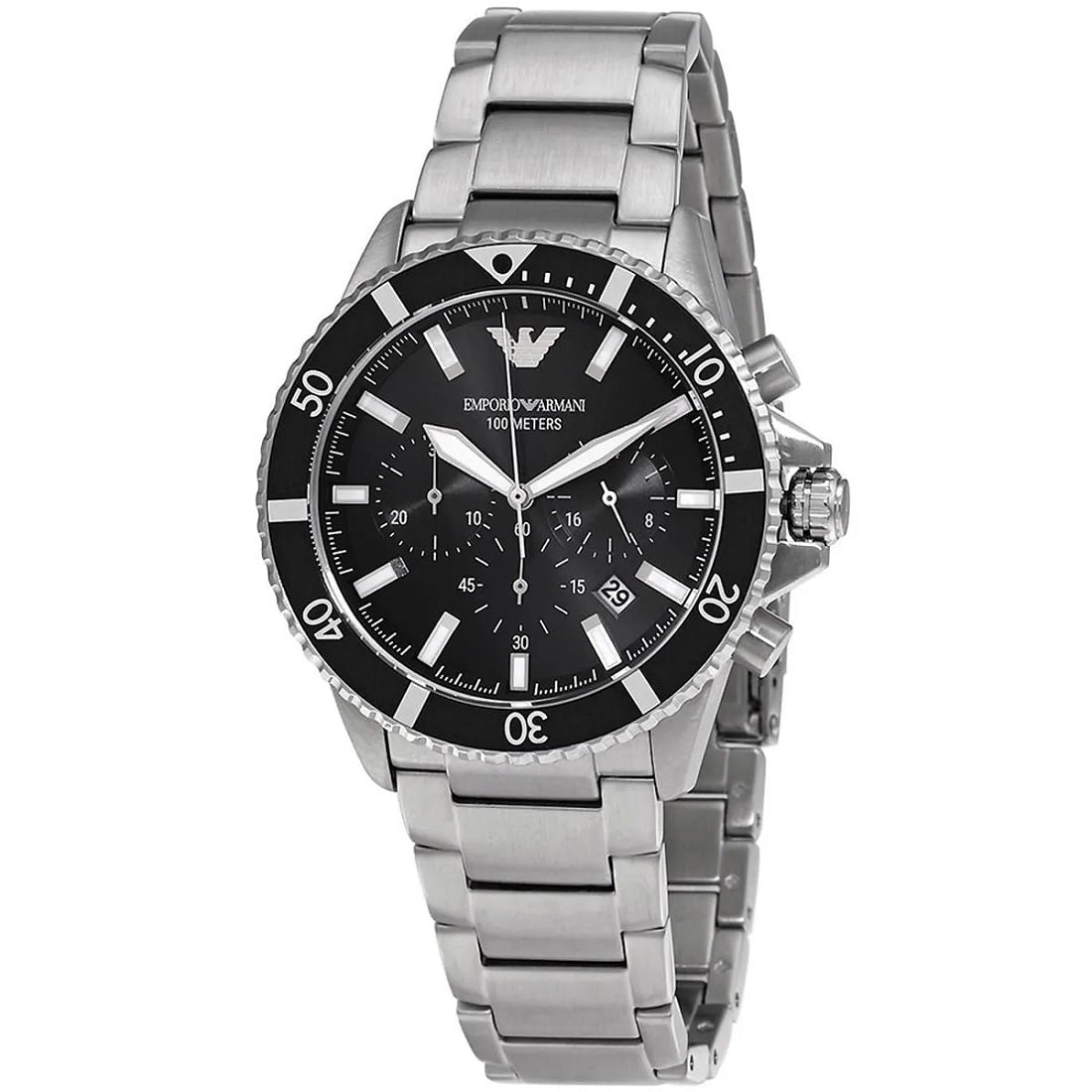 Emporio Armani AR11360 black diver dial close-up