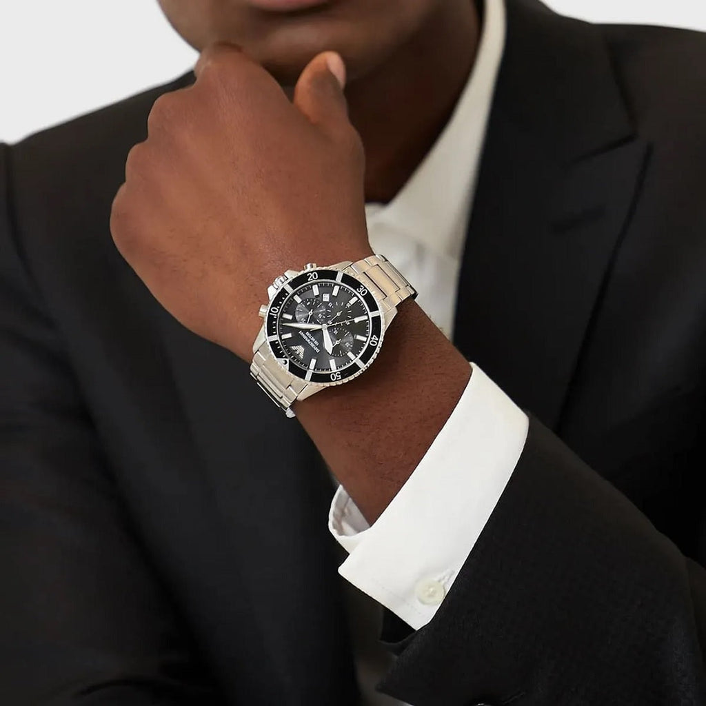 Emporio Armani AR11360 Diver watch on wrist wide shot