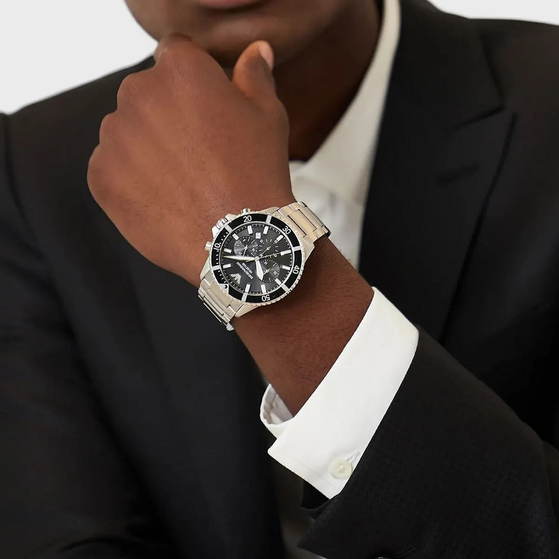 Emporio Armani AR11360 Diver watch on wrist wide shot