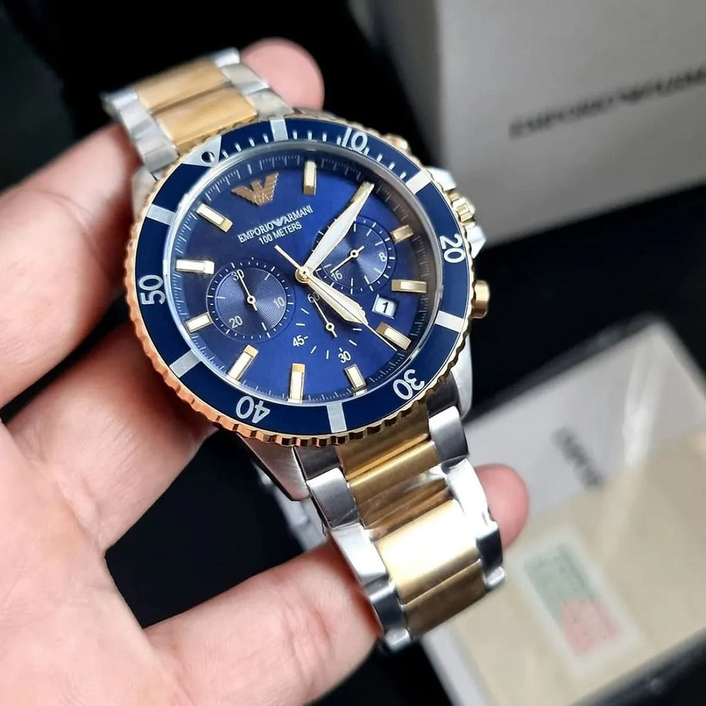 Emporio Armani AR11362 blue diver dial close-up