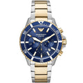 Emporio Armani AR11362 Diver two-tone watch front view with blue dial