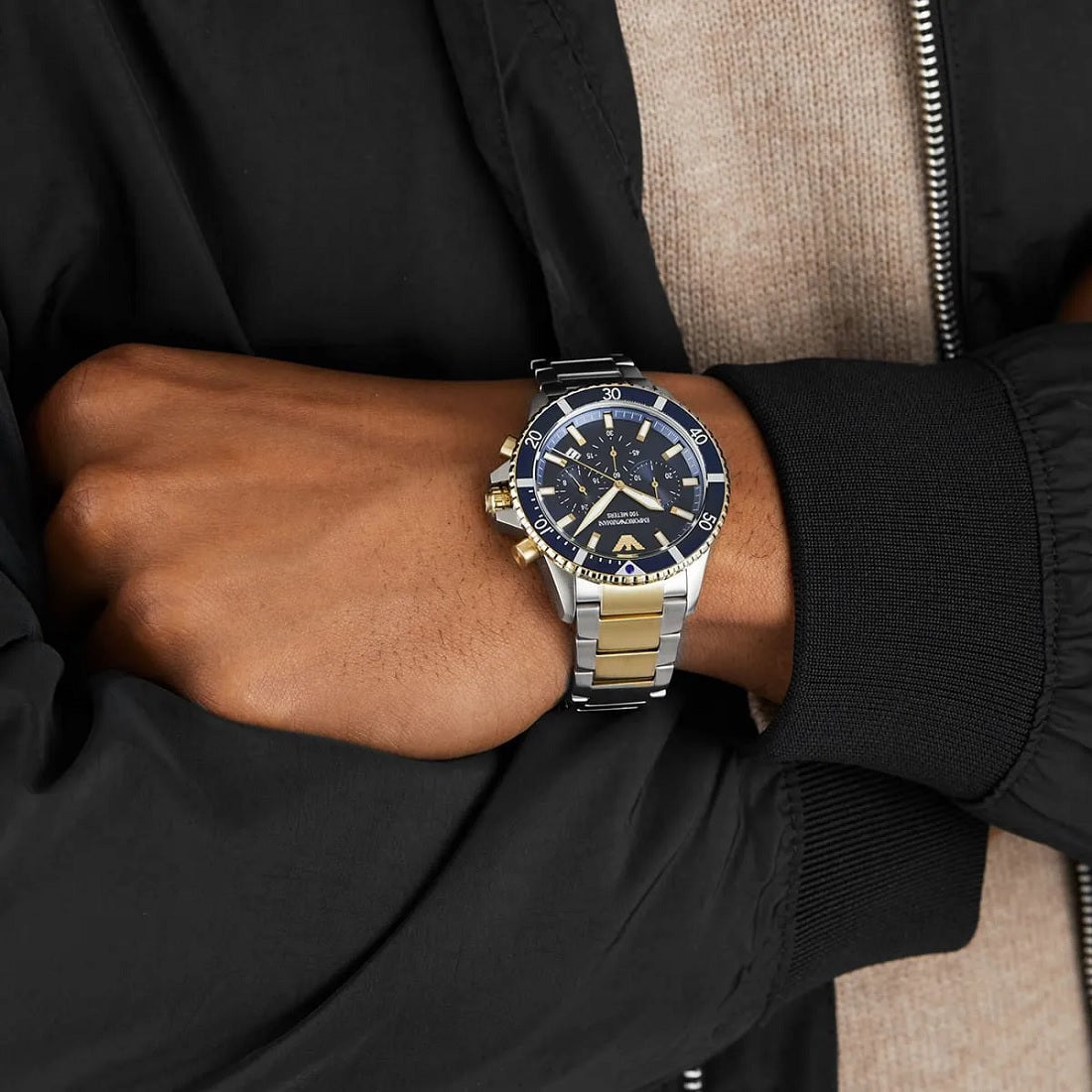 Emporio Armani AR11362 blue dial diver watch on wrist