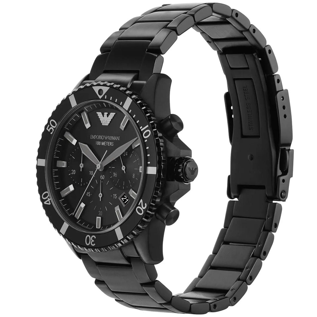 Emporio Armani AR11363 black diver dial close-up