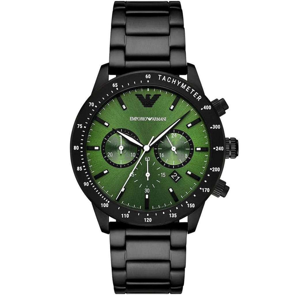 Emporio Armani AR11472 Mario watch front view with green dial