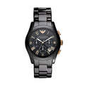 Emporio Armani AR1410 Valente black ceramic watch front view with black dial