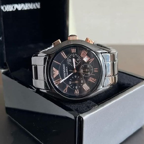 Emporio Armani AR1410 ceramic black chronograph watch detail