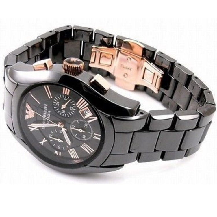 Emporio Armani AR1410 men’s watch with black ceramic strap and black dial