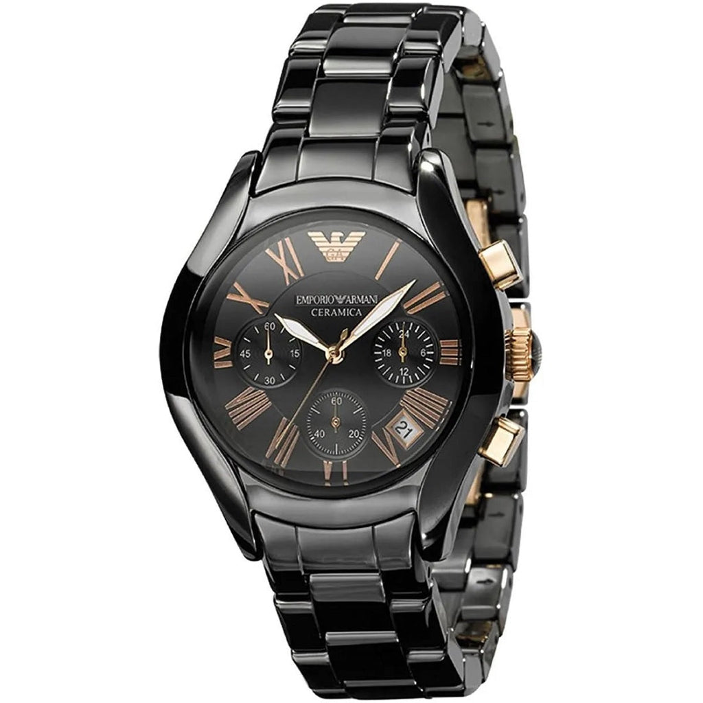 Emporio Armani AR1411 women’s black ceramic watch with black dial