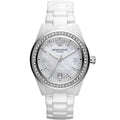 Emporio Armani AR1426 Ceramica white ceramic watch front view with mother of pearl dial