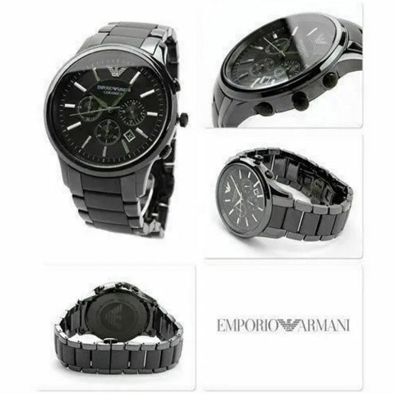 Emporio Armani AR1451 black ceramic chronograph watch with black dial