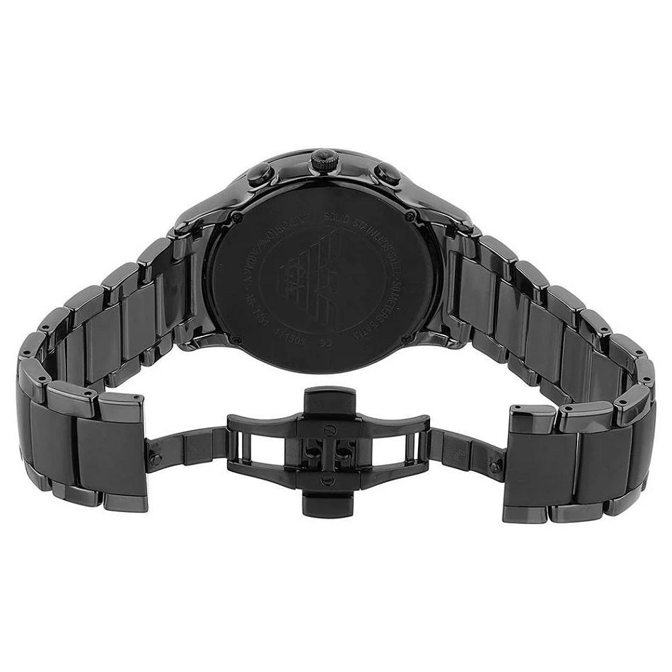 Emporio Armani AR1451 black ceramic chronograph watch opened clasp detail