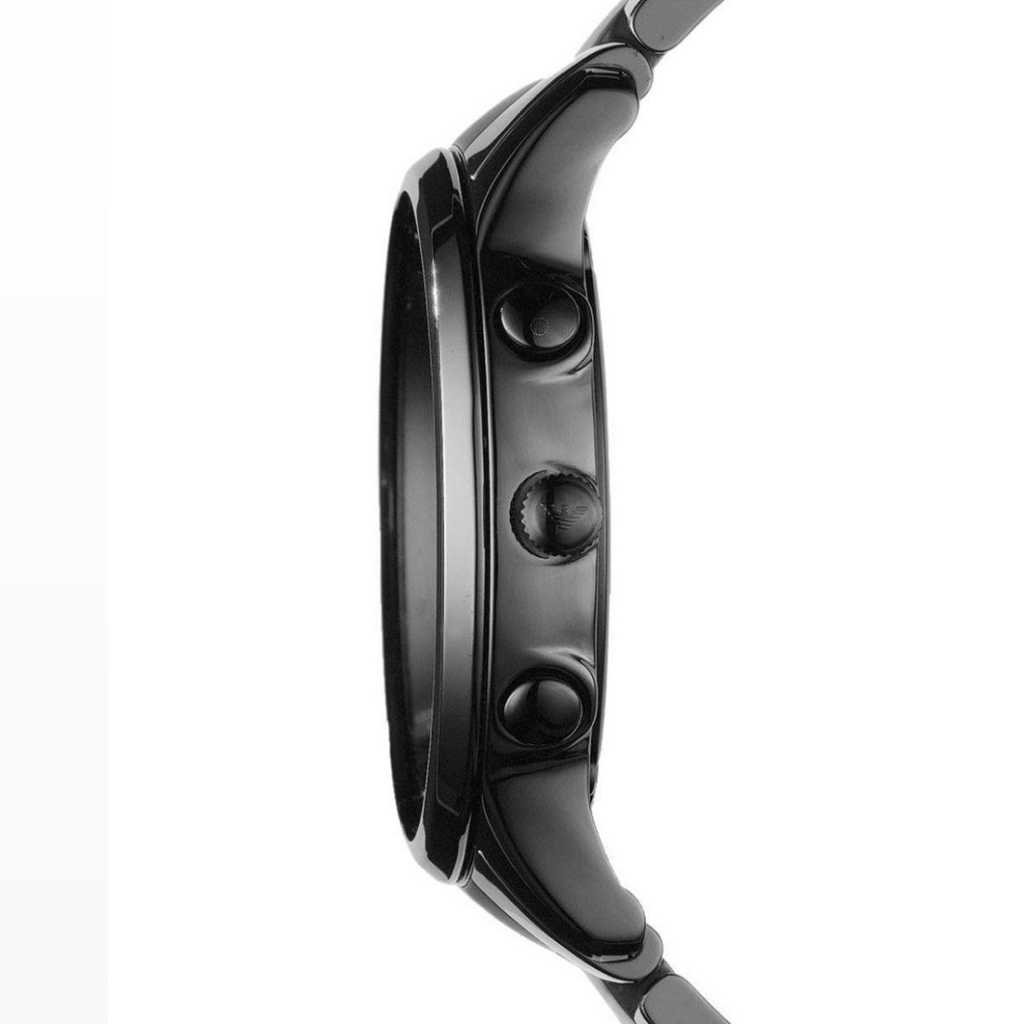 Emporio Armani AR1451 black ceramic chronograph watch side profile