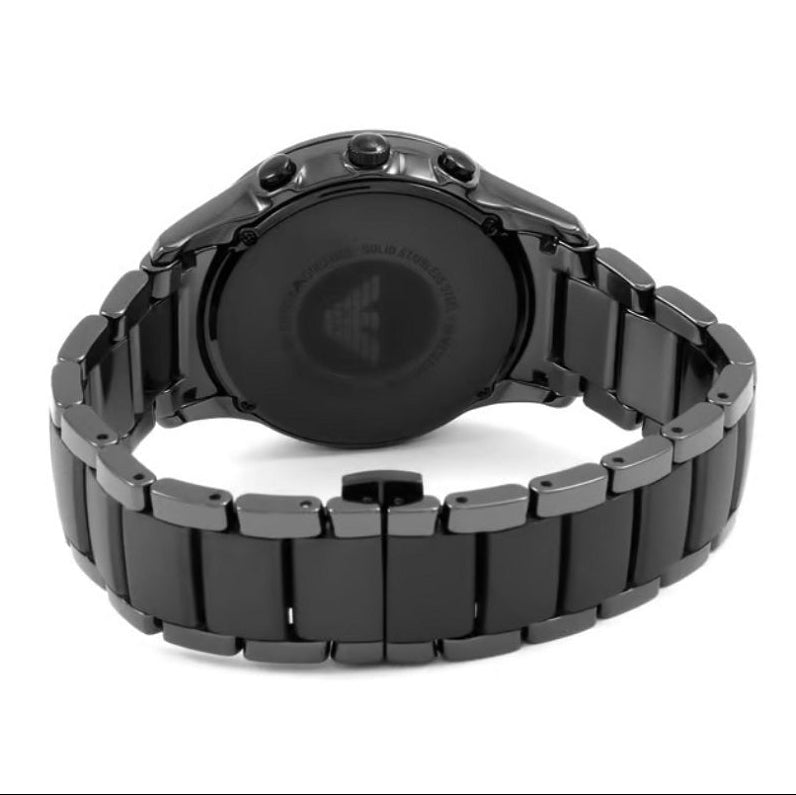 Emporio Armani AR1452 black ceramic watch caseback view