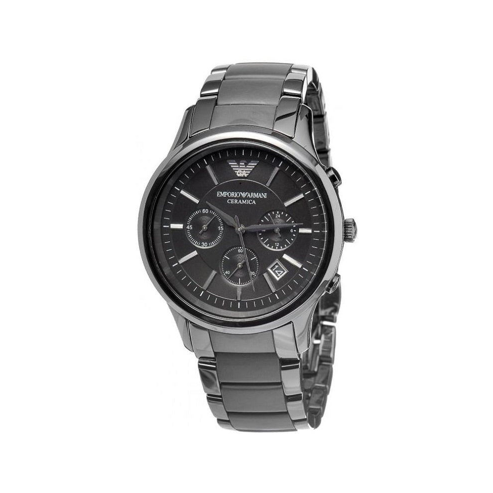 Emporio Armani AR1452 Ceramica black ceramic watch front view with black dial