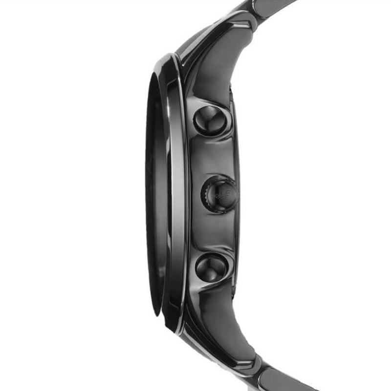 Emporio Armani AR1452 black ceramic watch side profile