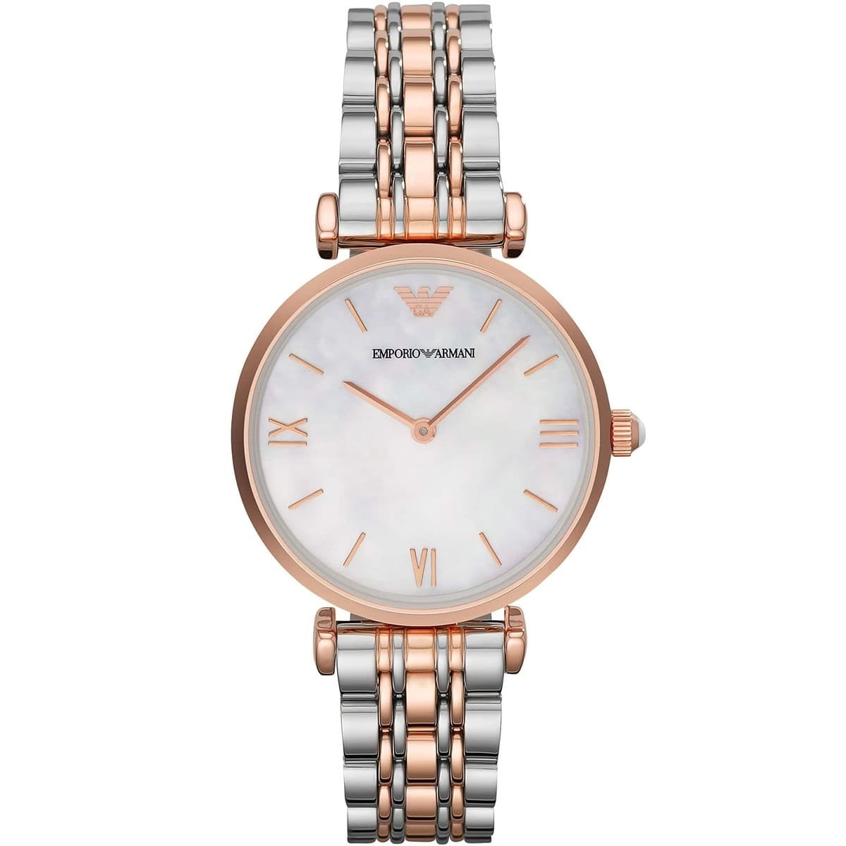 Emporio Armani AR1683 Gianni T-Bar two-tone watch front view