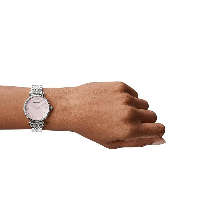 Emporio Armani AR1779 silver bracelet watch on wrist