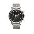 Emporio Armani AR1808 Luigi chronograph watch front view with black dial