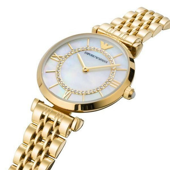 Emporio Armani AR1907 gold watch angle shot
