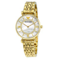 Emporio Armani AR1907 Gianni T-Bar gold watch front view with mother-of-pearl dial
