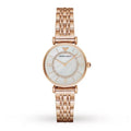 Emporio Armani AR1909 Gianni T-Bar rose gold watch front view with mother-of-pearl dial